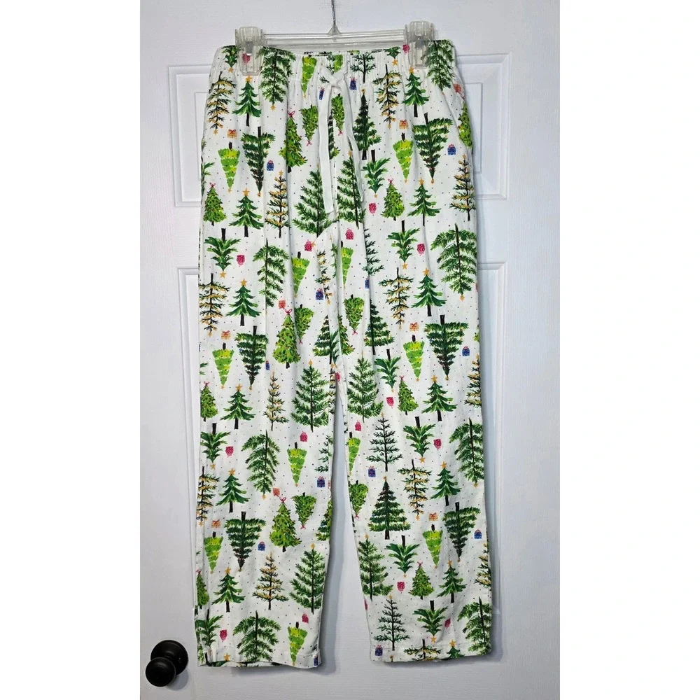 Old‎ Navy Christmas Tree Pajama Pants Small White Cotton Holiday Lounge Bottoms